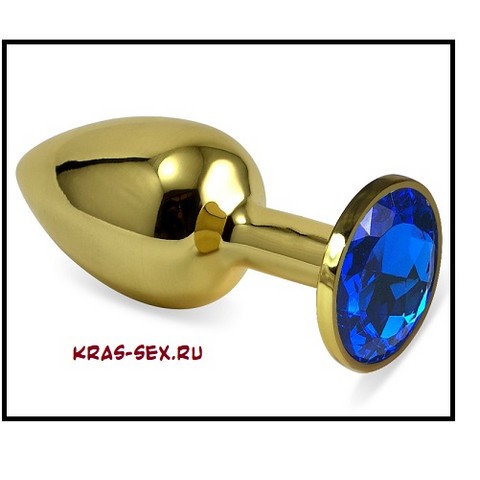 Анальная пробка 'Vander' металл, синий кристалл S, Золотой