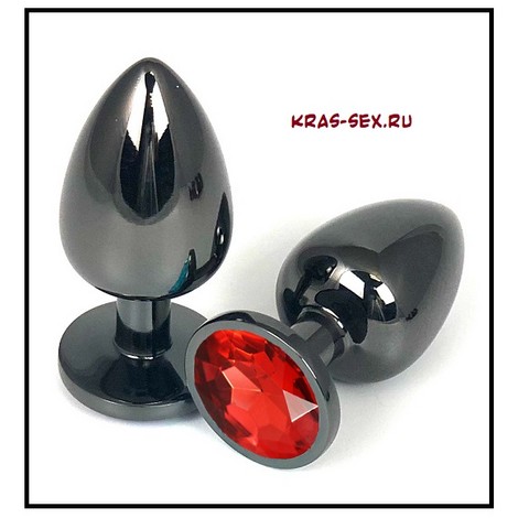 Анальная пробка 'Vander' металл, красный кристалл S, Чёрный