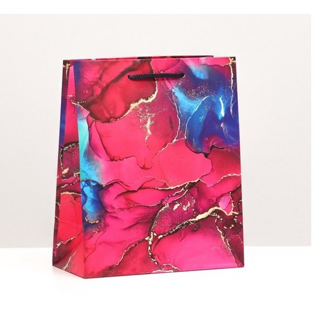 Пакет подарочный мрамор розовый 23*18*10 см