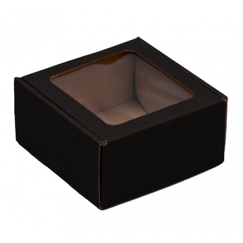 Коробка подарочная чёрная с окном 16*16*8 см