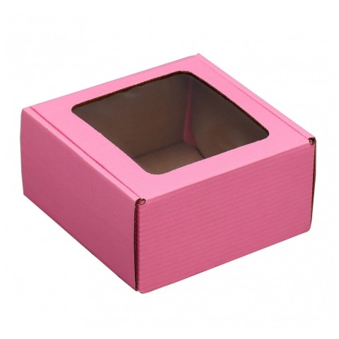 Коробка с окном розовая 16*8*16 см